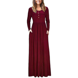 Causal Button Pocket Long-Sleeved Dress - GetComfyShoes
