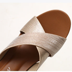 Criss cross glitter slippers summer casual slip on wedges