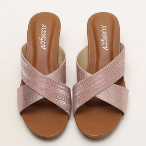 Criss cross glitter slippers summer casual slip on wedges