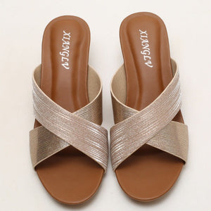 Criss cross glitter slippers summer casual slip on wedges