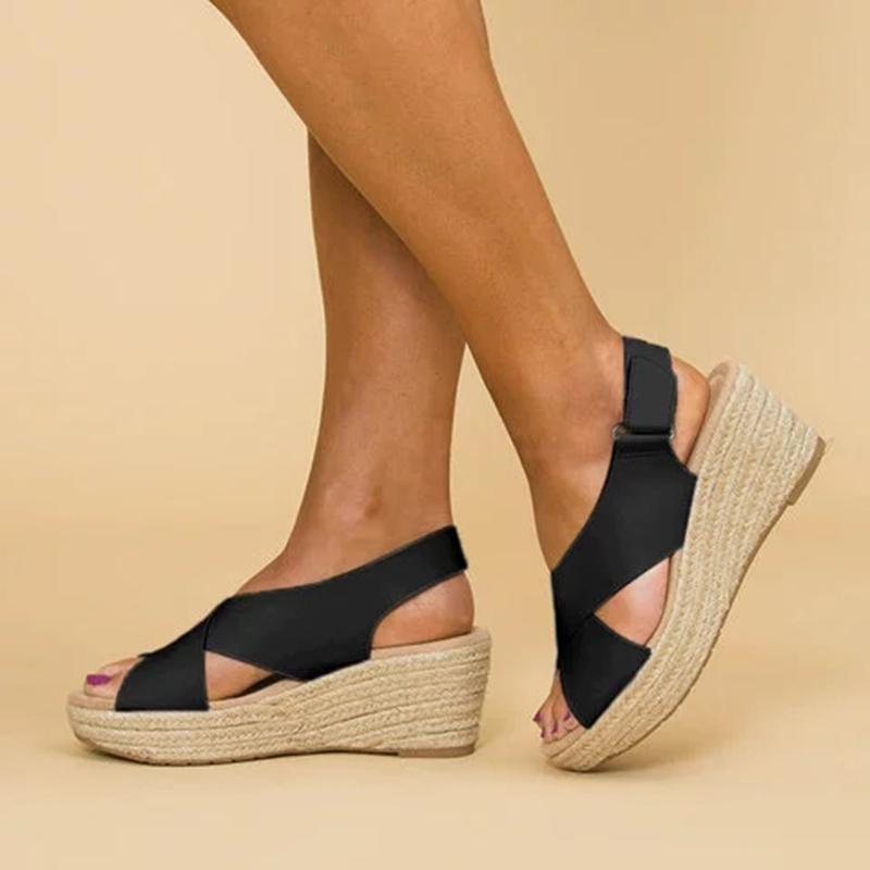 Crossed Strap Peep Toe Magic Tape Wedge Sandals For Women Summer - GetComfyShoes