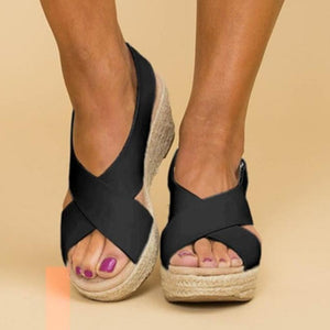 Crossed Strap Peep Toe Magic Tape Wedge Sandals For Women Summer - GetComfyShoes
