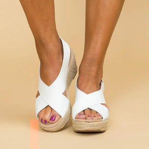 Crossed Strap Peep Toe Magic Tape Wedge Sandals For Women Summer - GetComfyShoes