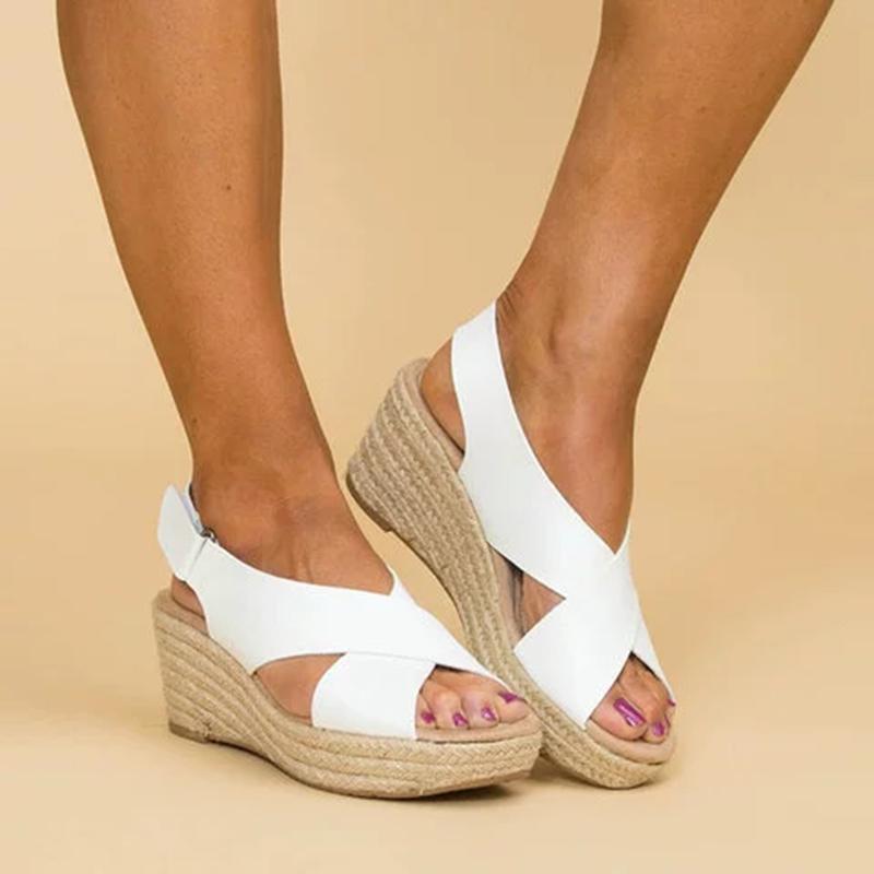 Crossed Strap Peep Toe Magic Tape Wedge Sandals For Women Summer - GetComfyShoes