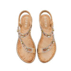Elastic Strap Sequin Flat Beach Sandals - GetComfyShoes