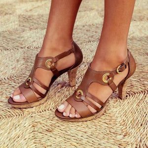 Elegant Comma Heels Buckle Strap Sandals - GetComfyShoes