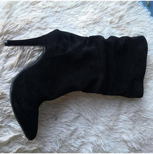 Women Slouch Boots Pointed Toe Stiletto High Heel Mid Calf Boots