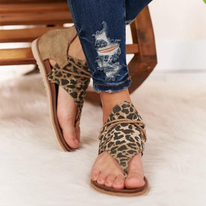 New Fashion Leopard Soft Comfy Thongs Gladiator Flat Sandals - fashionshoeshouse