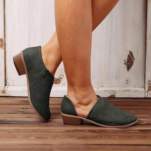 Summer hollowed pointed toe booties side cut out low heel ankle boots