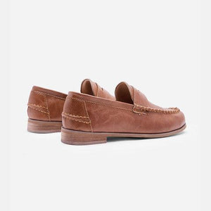 Vintage Leather Splicing Low Heel Slip On Loafers