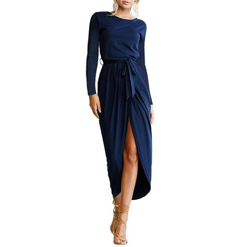 Long-sleeved Irregular Solid Fall Dress - GetComfyShoes