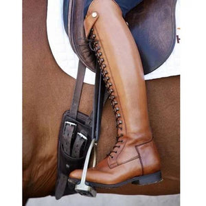 Knee high riding boots for women lace up low heel riding boots