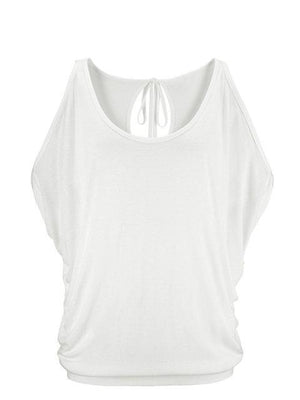 Women T-Shirt Cold Shoulder Crew Neck Cotton Tops