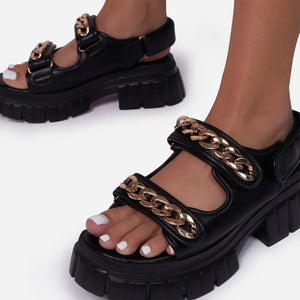 Women summer two strap chain d¨¦cor slip on platform sandals