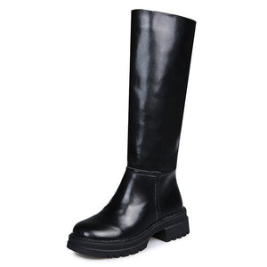 Women fashion chunky platform round toe slip on knee high boots