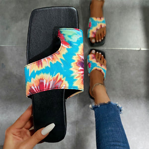 Women flower printed summer beach clip toe slide flat sandals