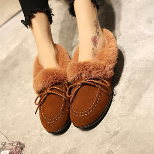 Women flat heel faux fur bowknot slip on loafers