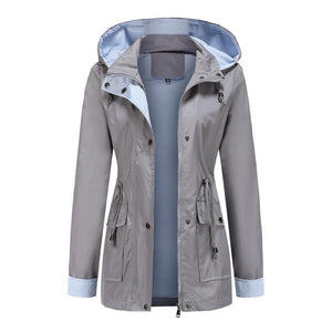 Women hoodie zip up buttons long sleeve trench coat