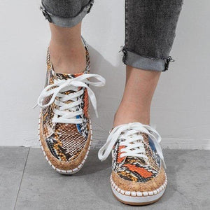 Women's snakeskin print platform sneakers | Fashion lace-up walking shoes