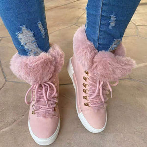 Women platform lace up winter faux fur short snow boots