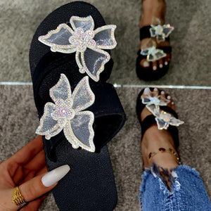 Women butterfly flower two strap slide platform sandals