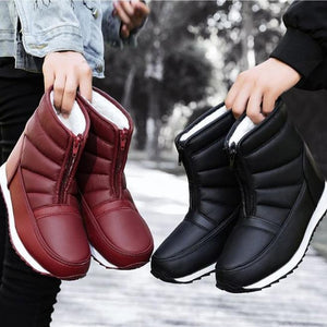 Women winter front zipper chunky heel short snow boots