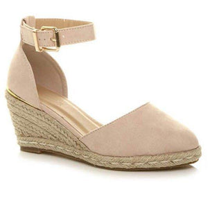 Women wedge espadrille buckle ankle strap closed toe sandals