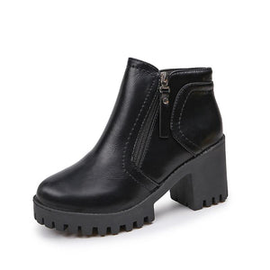 Women chunky heel platform side zipper ankle boots