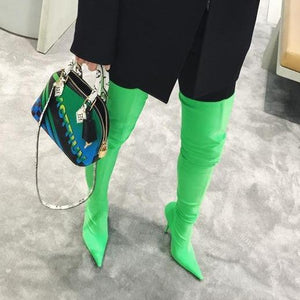 Women fashion solid color stiletto high heel pointed toe over the knee boots