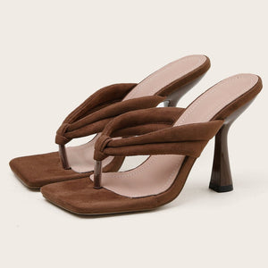 Women solid color sqaure clip toe slide stiletto heels