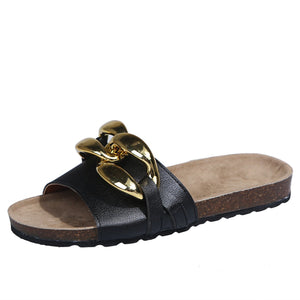 Women peep toe criss cross metal d¨¦cor strap slide sandals