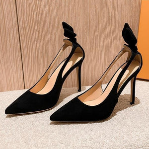 Women bowknot back hollow pointed toe stiletto heels