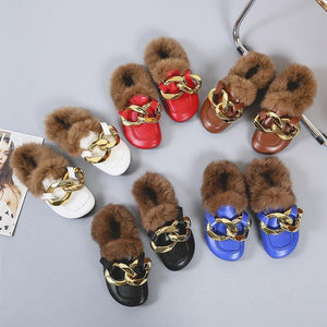 Women winter closed toe fuzzy warm slippers flat indoors shoes