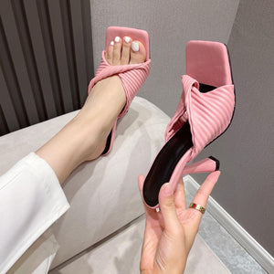 Women twist square peep toe slip on stiletto heels