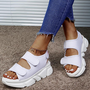 Women peep toe magic tape slip on platform sandals