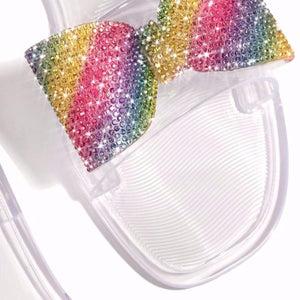 Women sparkly rhinestone bow soft flat heel slide jelly sandals