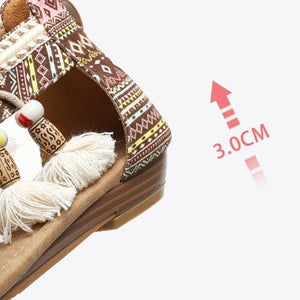 Women bohemian fringe travel holiday slip on flat sandals