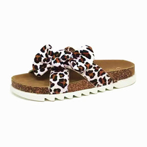 Women summer beach thick sole criss cross strap slide bow sandals