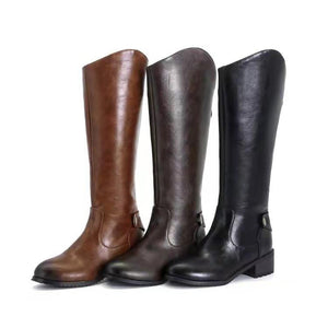 Women solid color medium chunky heel knee high boots