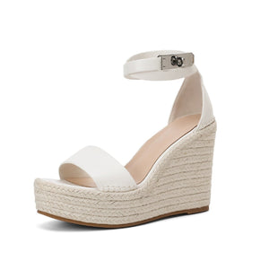 Women buckle strap peep toe espadrille platform wedge sandals