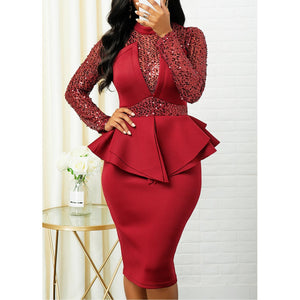 Sequins long sleeves peplum business dress | Bodycon formal party work dress