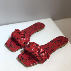 Women butterfly printed braid strap slides summer slippers