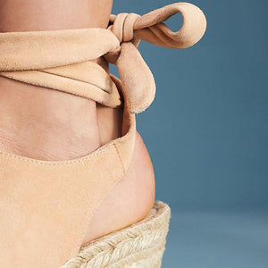 Women peep toe wedge espadrilles strappy lace up sandals