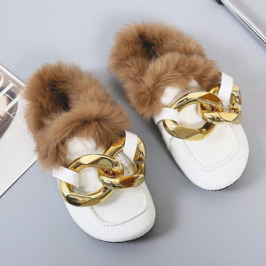 Women winter closed toe fuzzy warm slippers flat indoors shoes