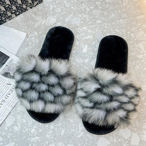 Women's colorful patchwork fuzzy slippers indoor shoes