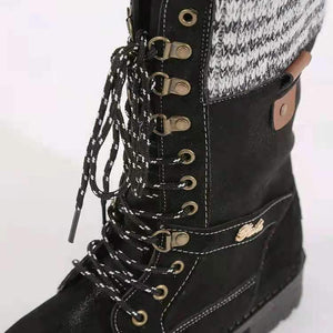 Women winter mid calf side zipper lace up boots