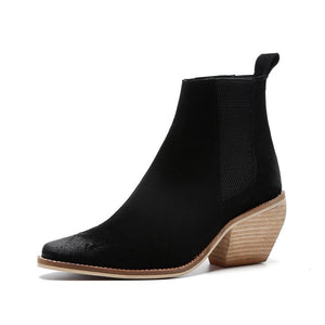 Women pointed toe chunky heel fashion short chelsea boots