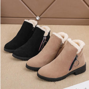 Women winter faux fur side zipper medium chunky heel snow boots