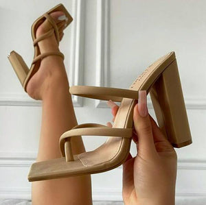 Women summer criss cross strap slip on chunky heels