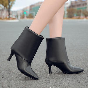 Women stiletto high heel trouser leg short black boots